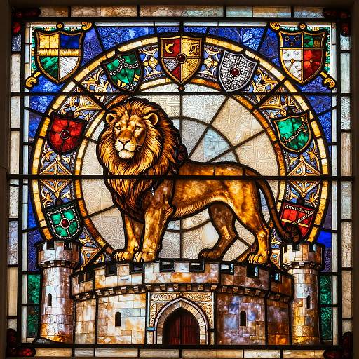 Majestic Romanesque Lion Stained Glass