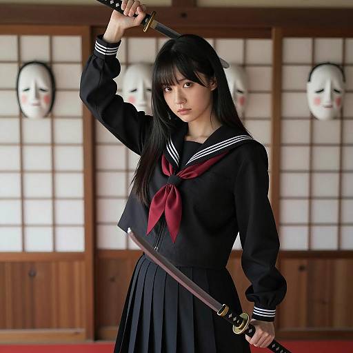 Serious Asian Woman in Traditional Attire