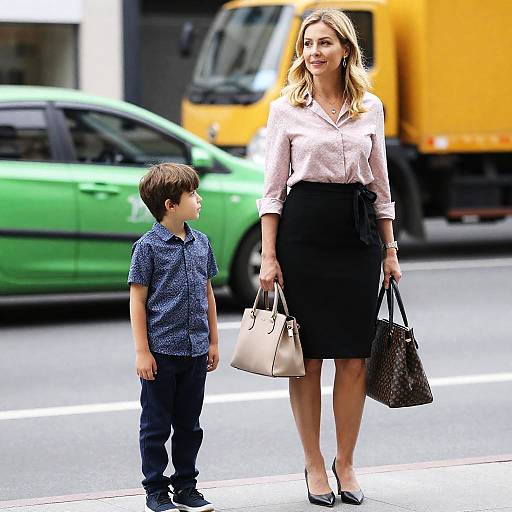 Urban Scene: Woman and Boy Outfit