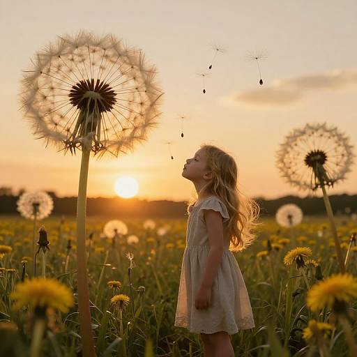 Golden Meadow Dreamscape with Giant Dandelions