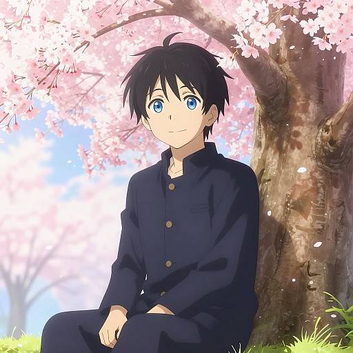 Anime Boy Under Cherry Blossom Tree