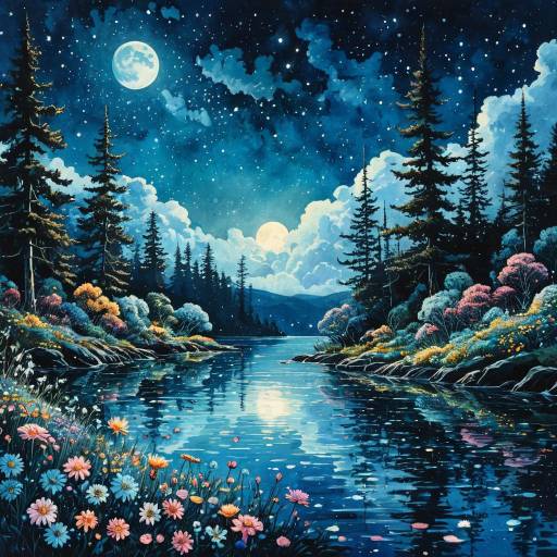 Magical Starlit Forest in Watercolor