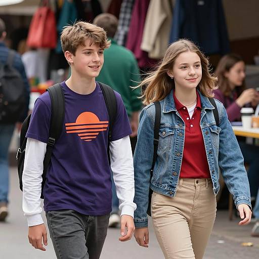 Teenagers Exploring a Bustling Market