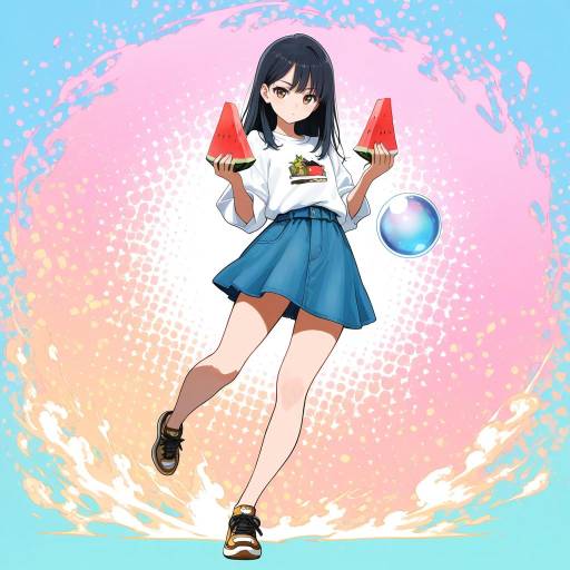 Trendy Teen with Watermelon and Crystal Ball Trendy Teen with Watermelon and Crystal Ball
