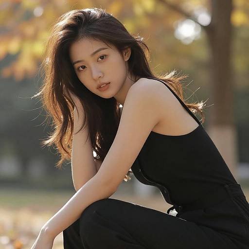 Photorealistic Autumn Scene with Seductive Pose