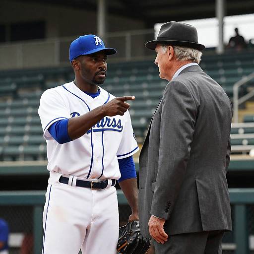 Two Men in Baseball Stadium Interaction