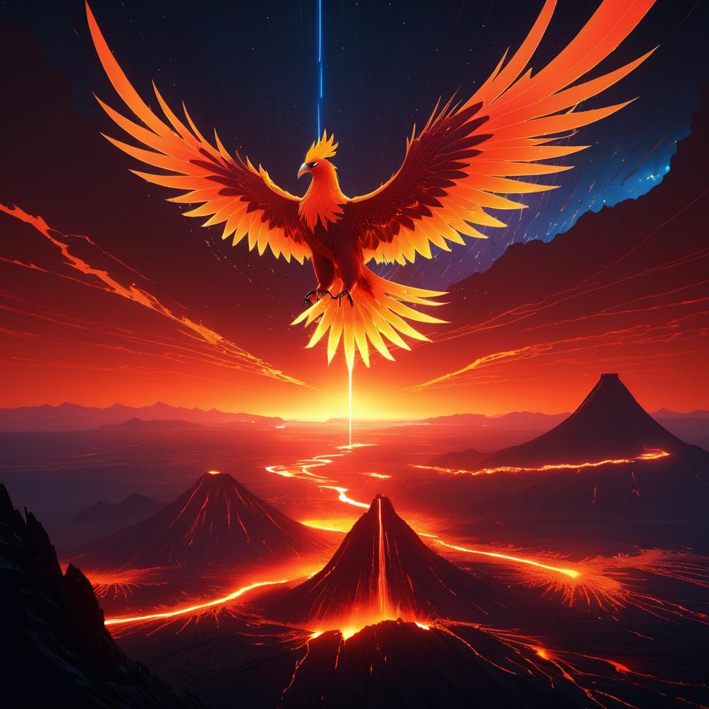 Majestic Phoenix Over Volcanic Realm