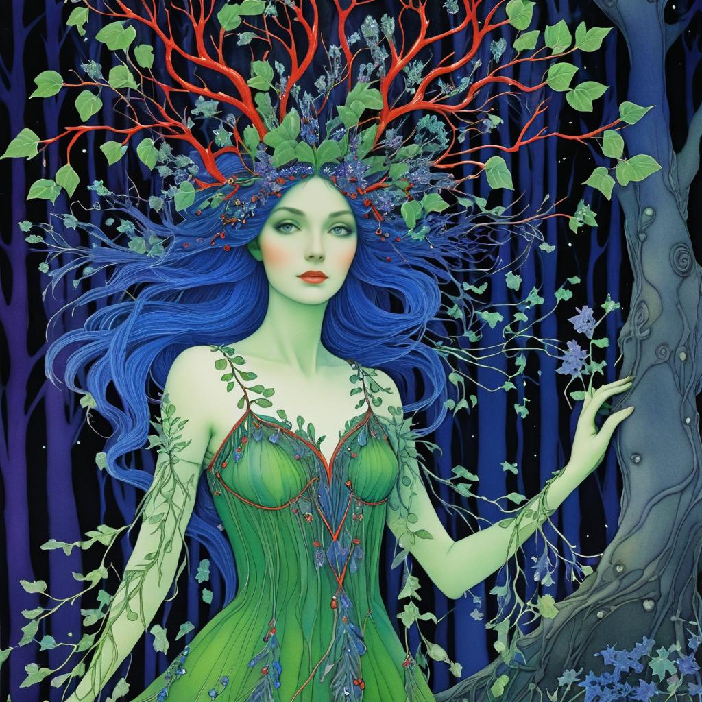 Whimsical Green Tree Lady in Fantasy