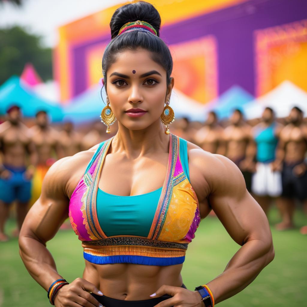 Vibrant Festival with Fit South Asian Woman