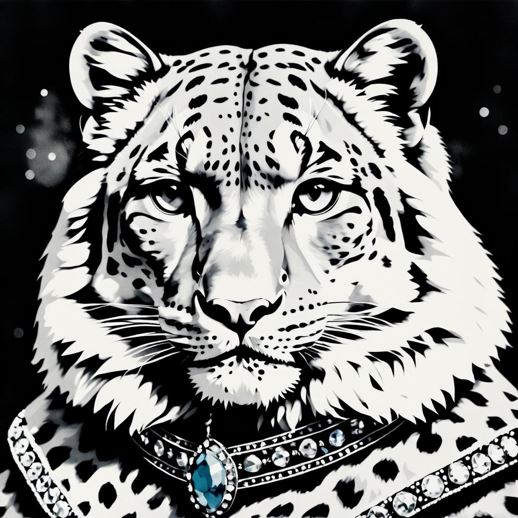 Snow Leopard Portrait in Vintage Style