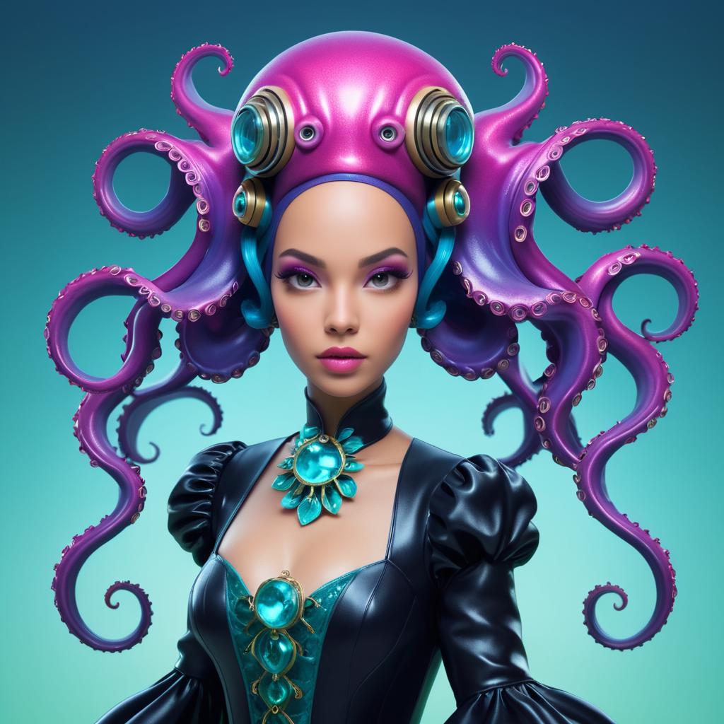 Whimsical Female Octopus Character Art