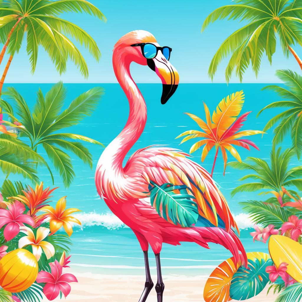 Vibrant Flamingo Beach Party Illustration