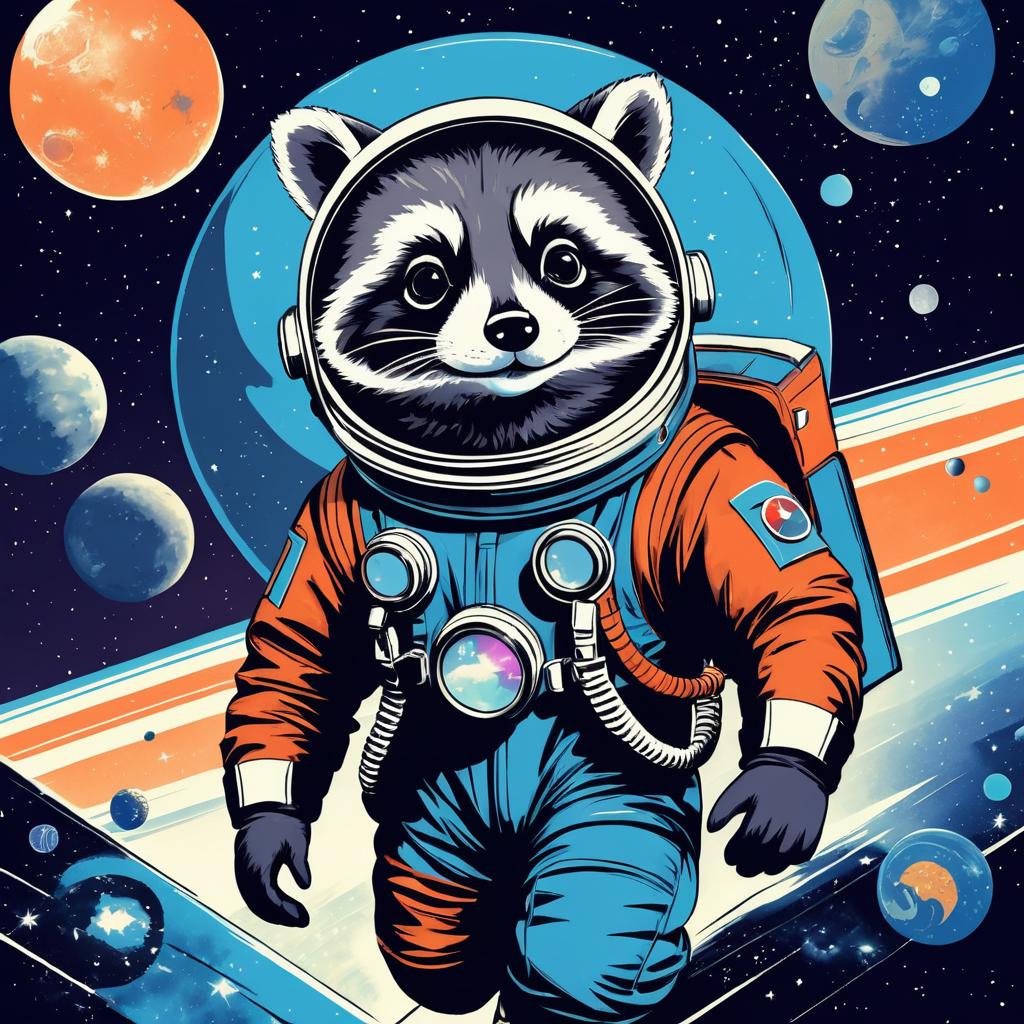 Whimsical Raccoon Astronaut Comic Cover