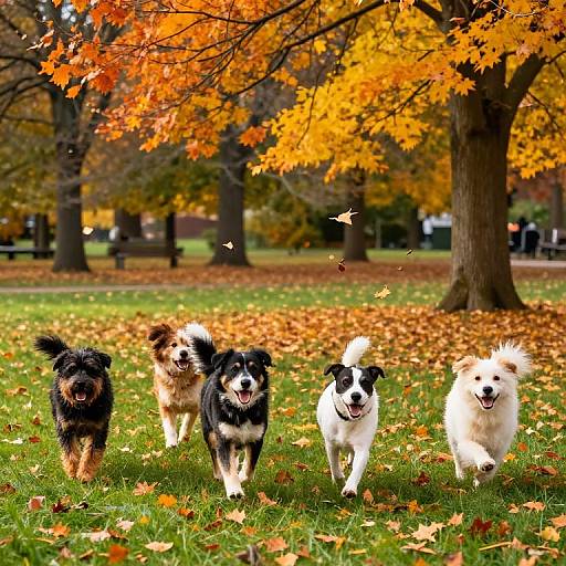 Playful Dogs Running in Autumn Park