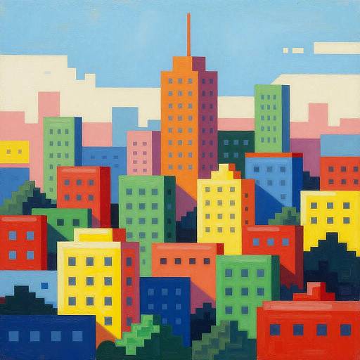 Explosive Vibrant 8-Bit Pixel Cityscape