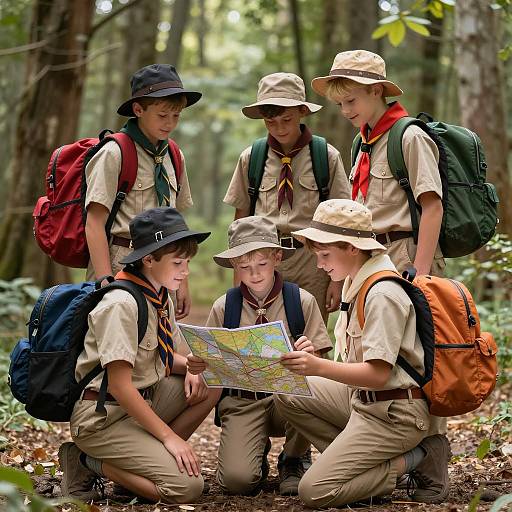Boys Exploring the Forest with Map