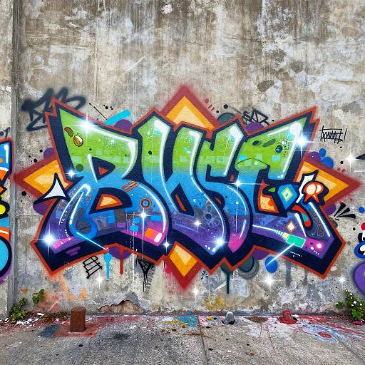 Futuristic Holographic Street Art Mural