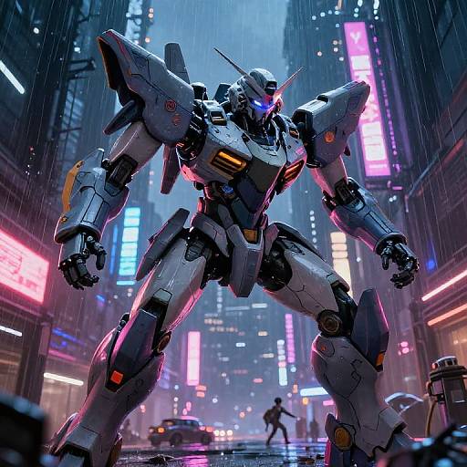 Futuristic Mech Battle in Neon City