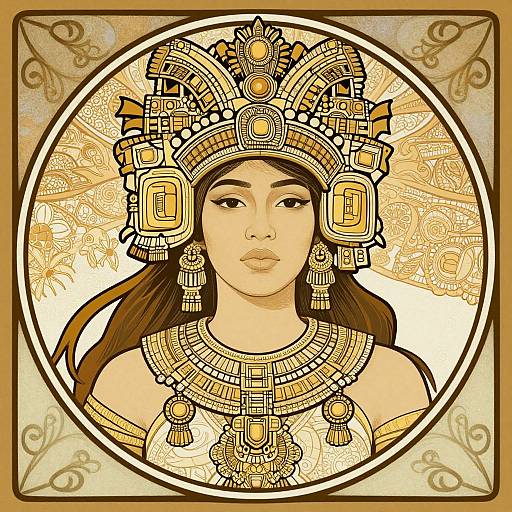 Ancient Mayan Woman in Art Nouveau