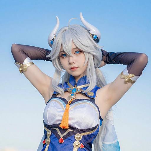 Young Woman Cosplaying White-Haired Character