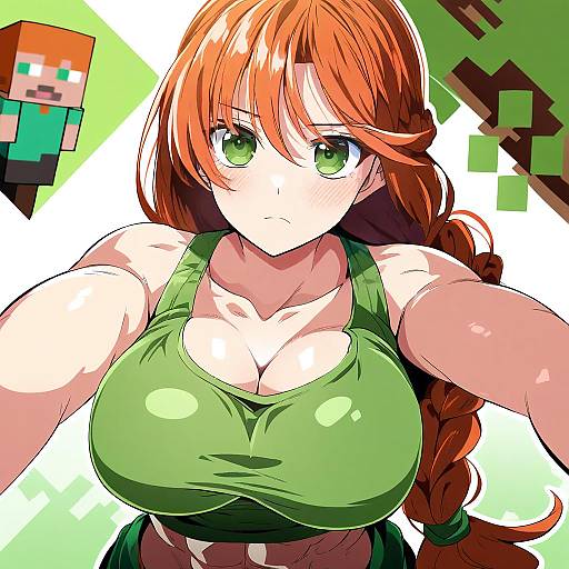 Illustration of Alex (minecraft), minecraft in the style of Ichimi