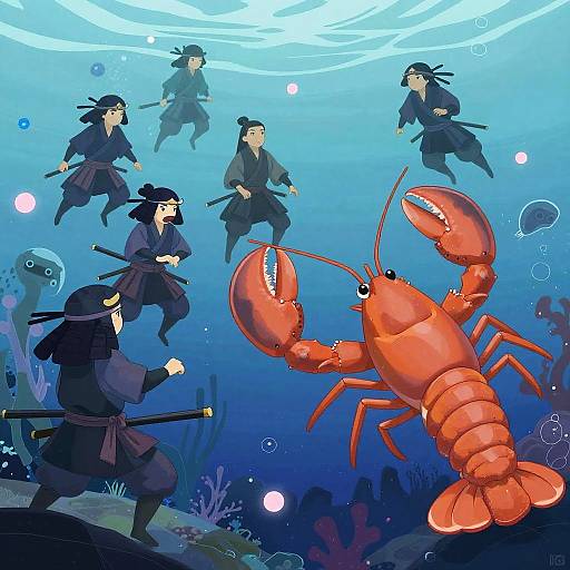 Underwater Samurai vs Giant Lobster