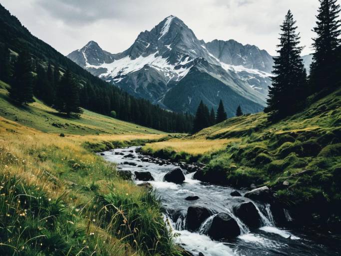 Serene Mountain Landscape with Stream