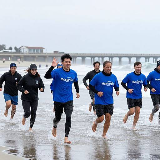 Photograph of six male runners in blue 