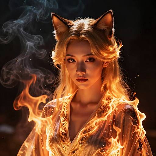 Cinematic Portrait of a Fiery Cat Girl