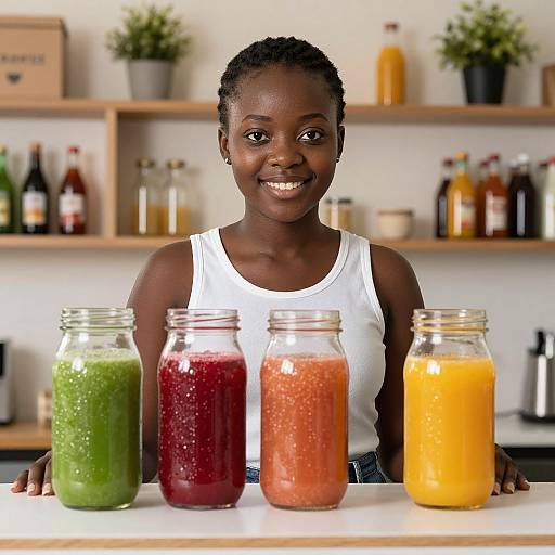 Smiling African Woman at Juice Bar