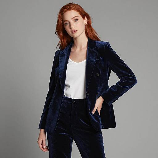 Sophisticated Woman in Navy Velvet Suit