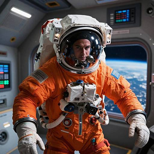 Astronaut Portrait in Spaceship Cabin