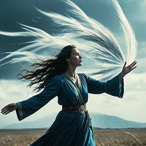 Female Air Priestess Releasing Wind Magic