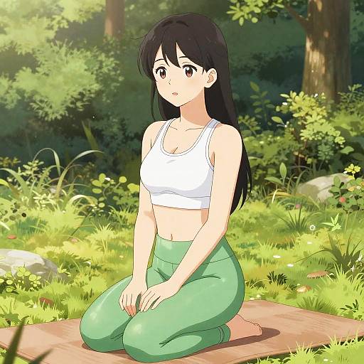 Forest Yoga: Young Woman in Green Leggings