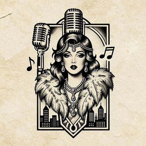 Vintage Jazz Singer Ink Illustration
