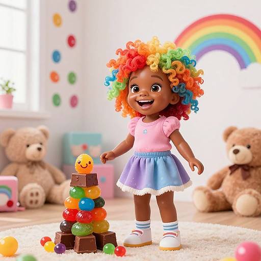 Playful Candy Girl in Colorful Playroom