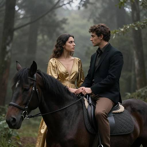 Misty Forest Romance on Black Horse