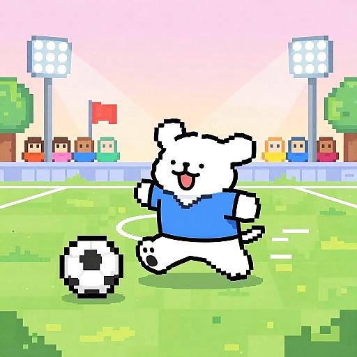 Pixel Art Dog Chasing Soccer Ball
