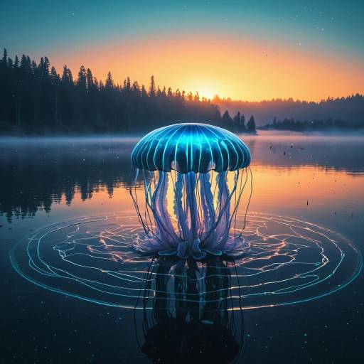 Alien Jellyfish Over Bioluminescent Lake