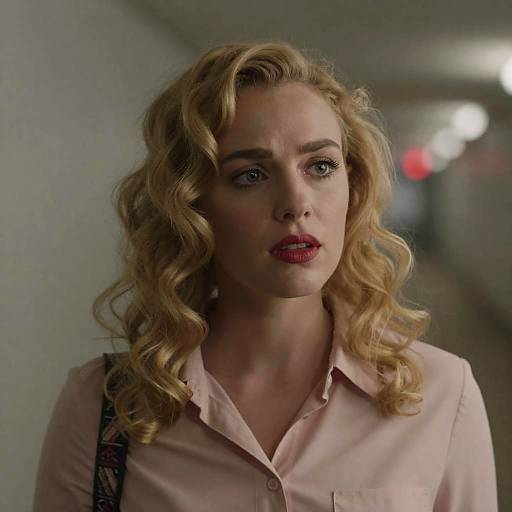 Concerned Blonde Woman in Stylish Setting