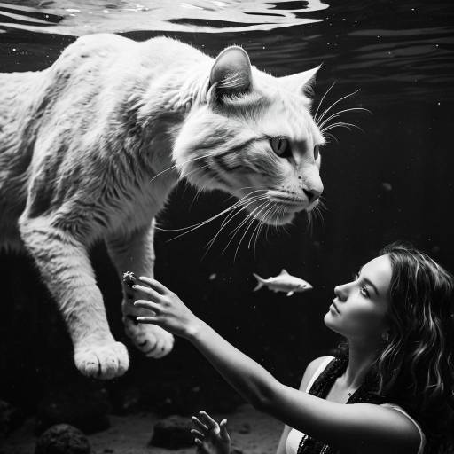 Surreal Underwater Encounter with Giant Cat