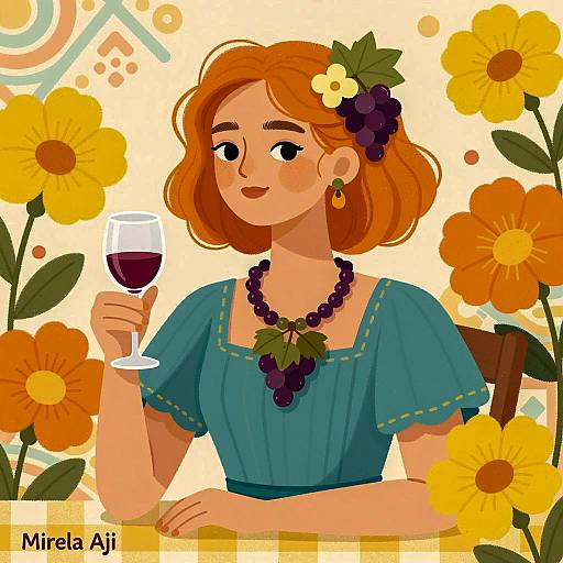 Enchanting Woman with Wine and Flowers