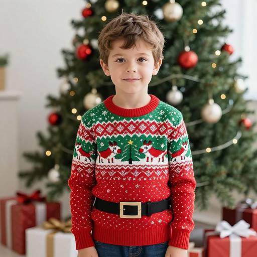Boy in Festive Christmas Sweater
