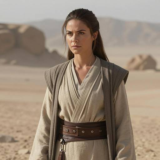 Woman in Desert Wearing Rey-Inspired Outfit