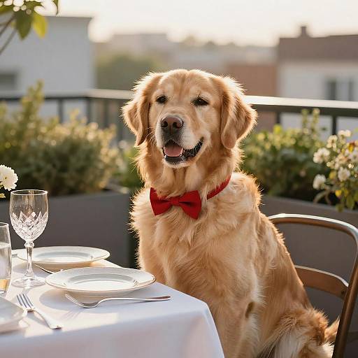Elegant Golden Retriever at Dinner Table