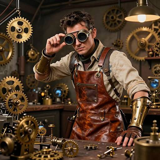 Steampunk Inventor in Workshop
