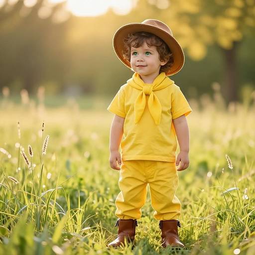 Cheerful Boy in Sunny Yellow Outfit