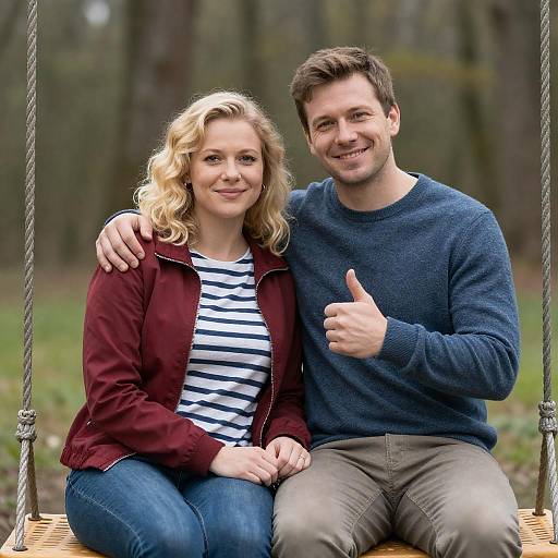 Charming Couple on Wicker Swing