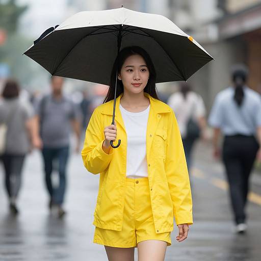 Asian Woman in Yellow Jacket Costume