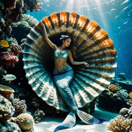 Mystical Mermaid Inside Giant Conch Shell